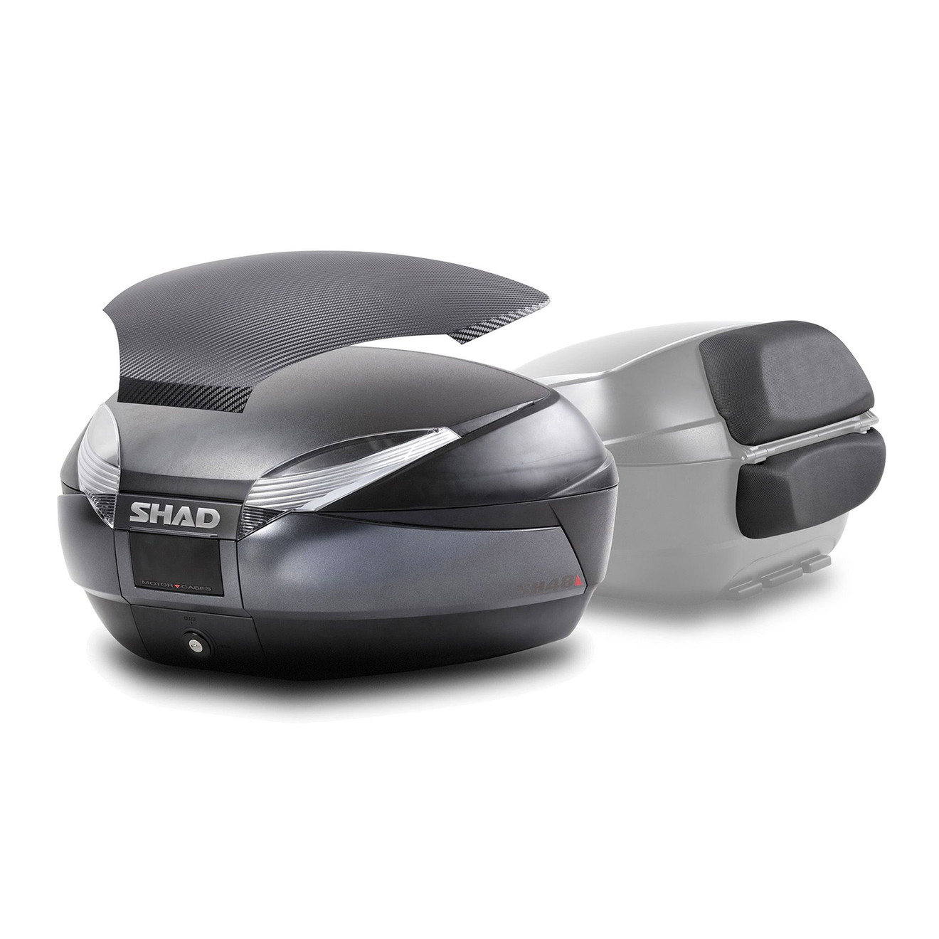 SHAD Topcase SH48 Dunkelgrau Carbon Cover mit Rückenpolster und Trägerplatte