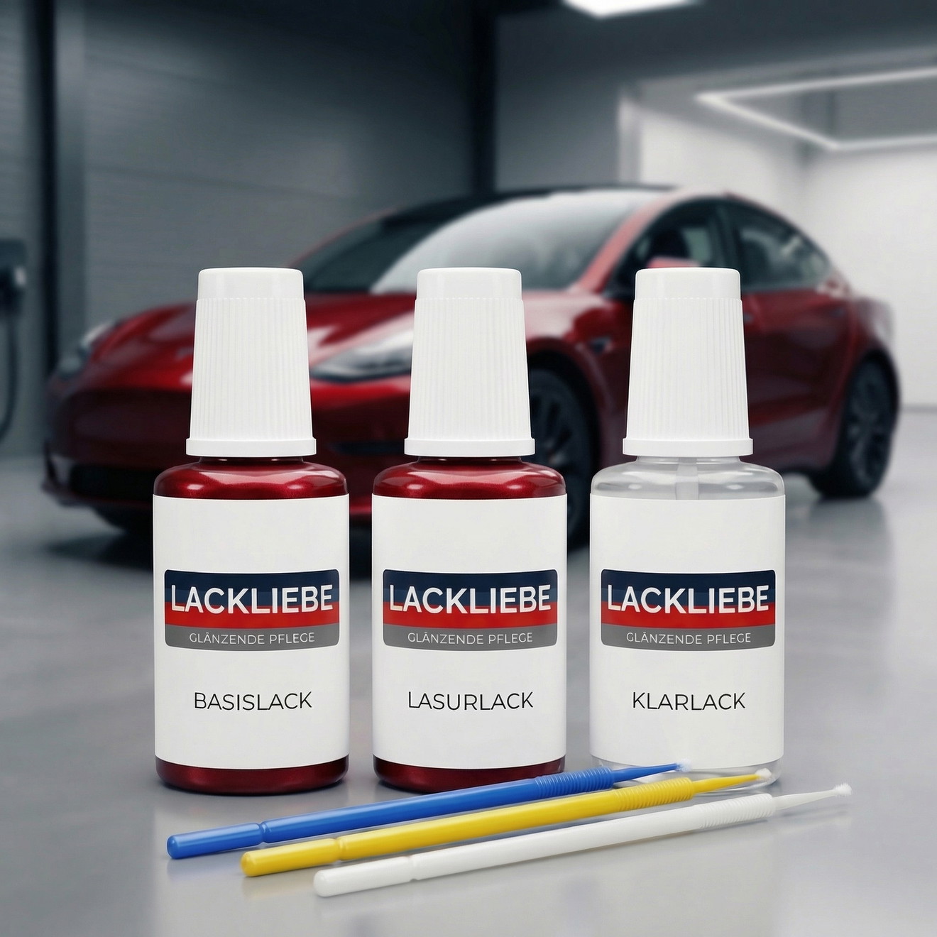 Tesla Model 3 PR01 Ultra Red Lakstift Set – 3 Tupfflessen