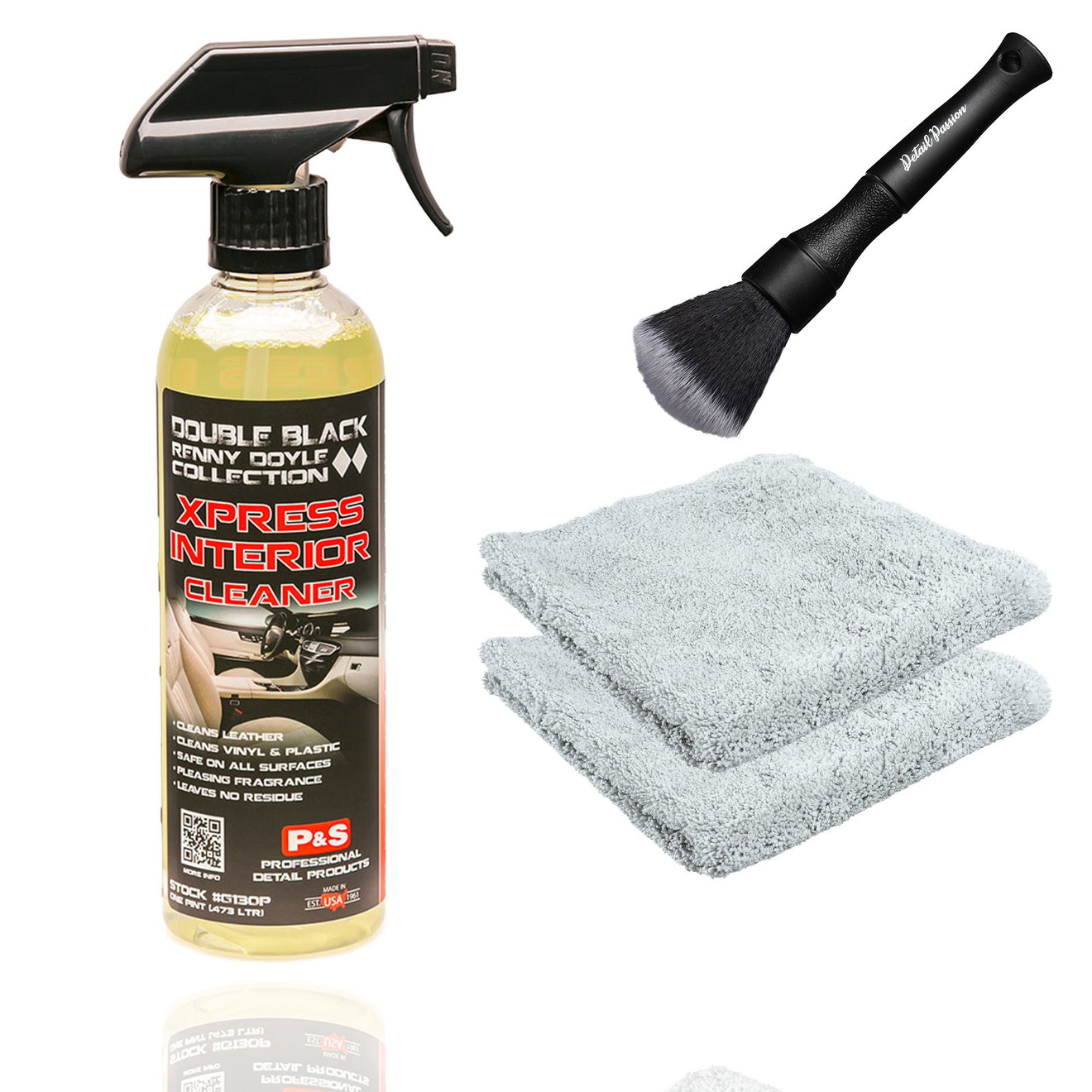 Set curățare interior auto P&S Xpress Interior Cleaner cu 2 microfibre și pensulă