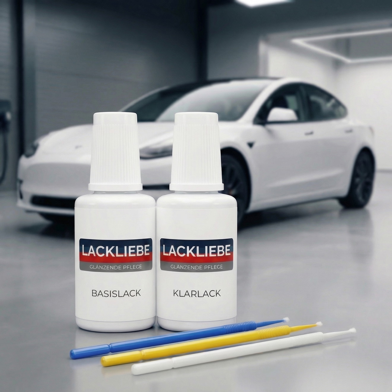Lakstift Set Tesla Model X PBCW Solid White met 2 Tupfflessen