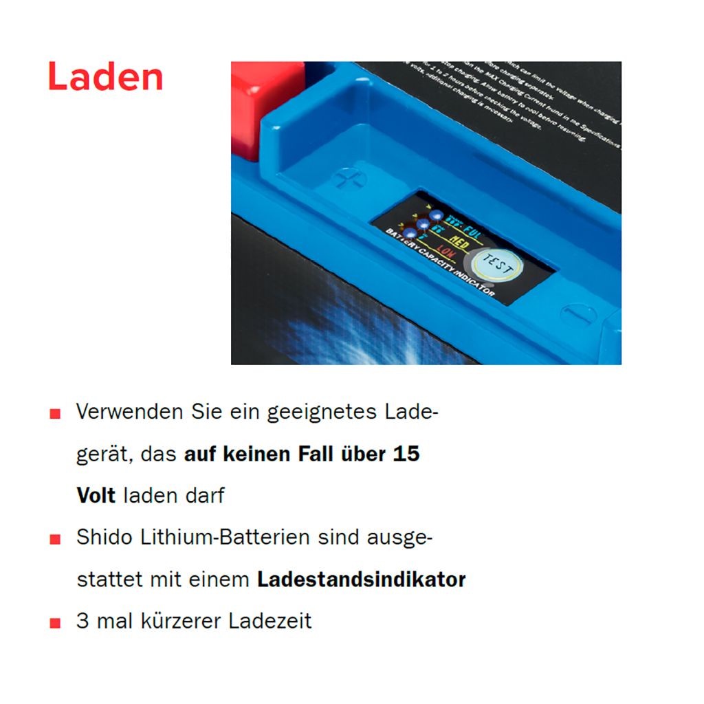 Shido Batterie 12V 1,6AH4AH YTX5L-BS Lithium-Ionen 50412