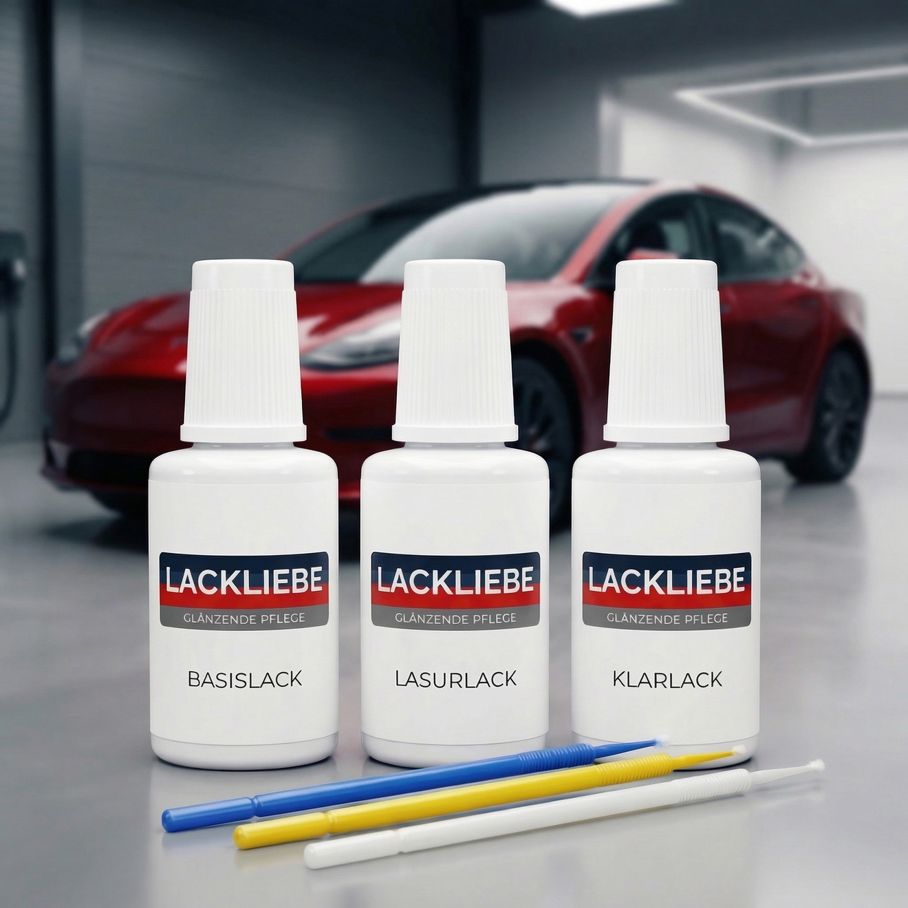 Lakstift Set Tesla Model S PPSR Signature Red met 3 Tupfflessen