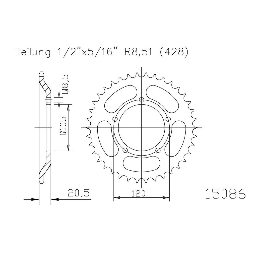 Esjot Kettenrad STAHL #428 55 Zähne