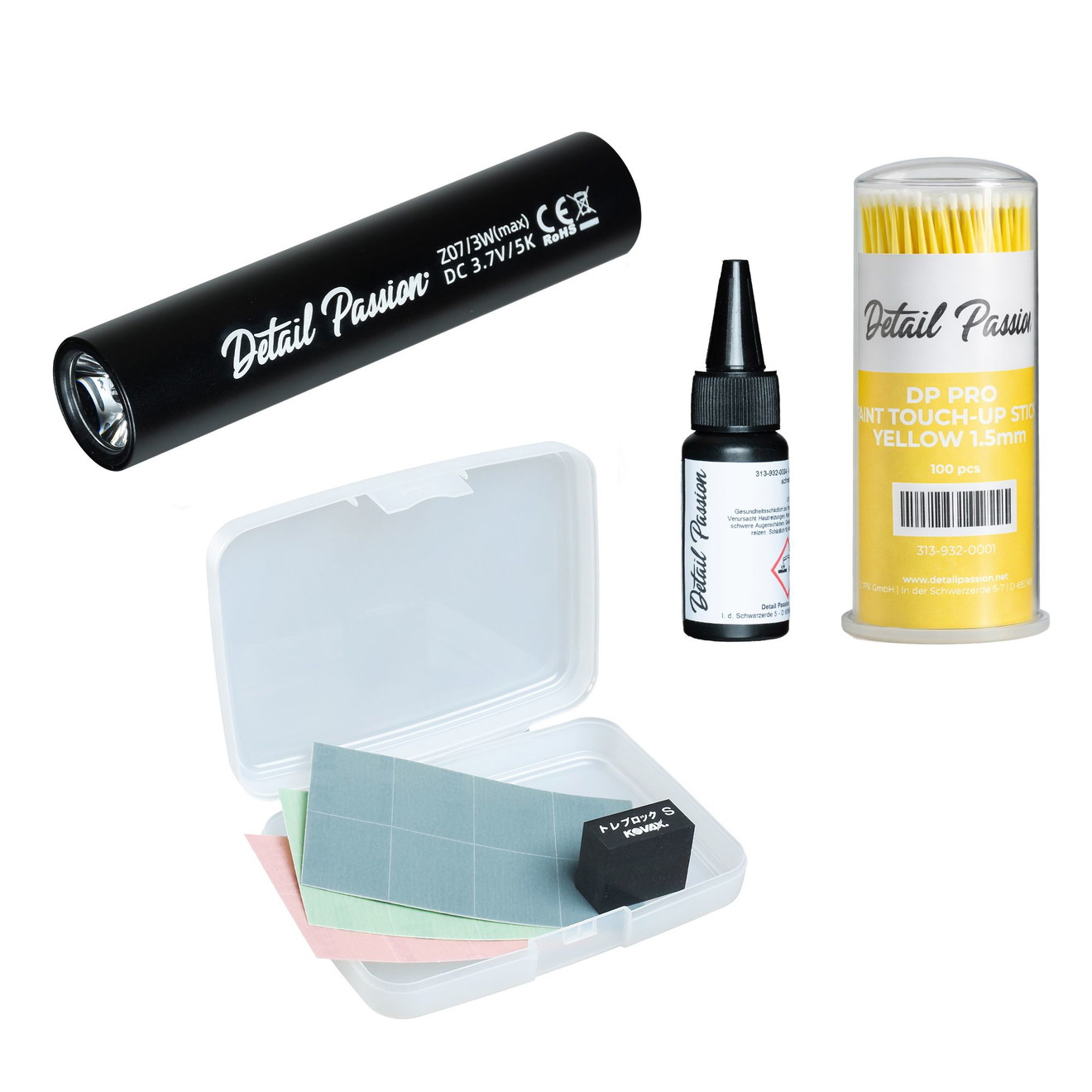 Professionelles Kratzer-Reparatur Set mit Klarlack, UV-Lampe, Schleif-Set