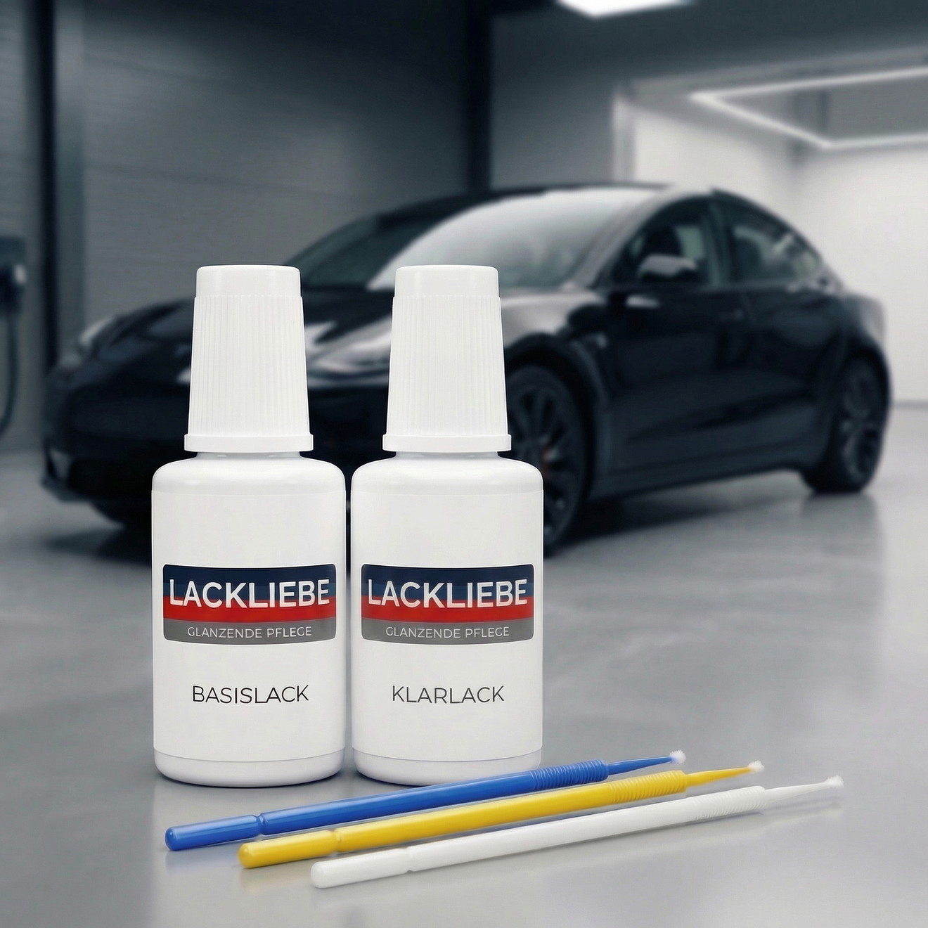 Tesla Model 3 Lackstift Set PX02 Diamond Black - 2 Tupfflesjes