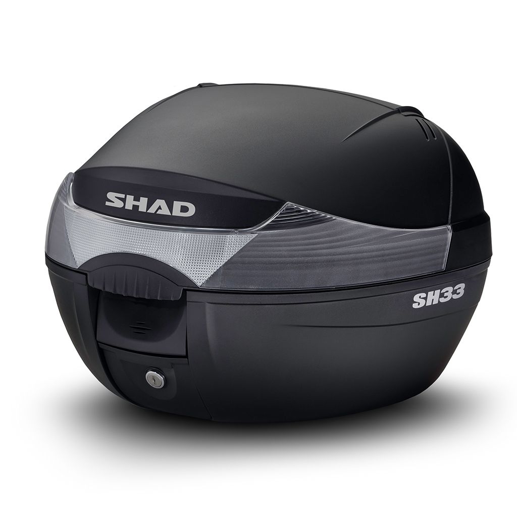SHAD Topcase SH33 schwarz mit weißem Reflektor mit Trägerplatte