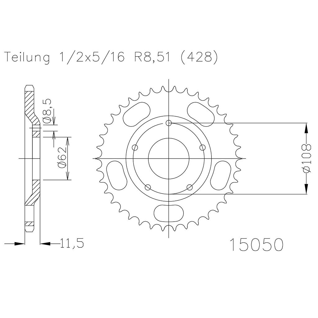 Esjot Kettenrad STAHL #428 55 Zähne